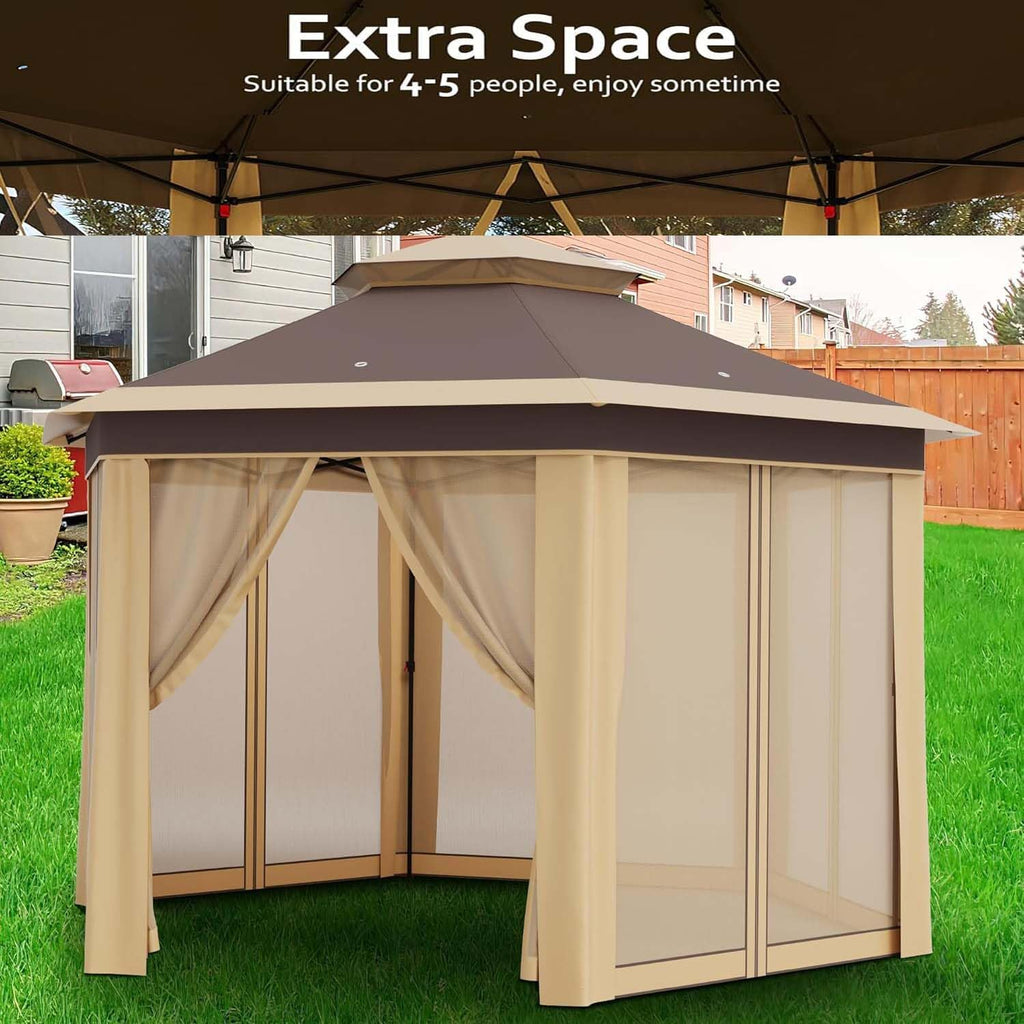 13x13FT Pop Up Gazebo Screen Tent,Hexagonal Instant Gazebo Tent with Mosquito Netting Outdoor Canopy,6 Sided Sun Shelter with Mesh Netting,Pavilion Tents for Lawn, Garden, Backyard & Patio Furniture