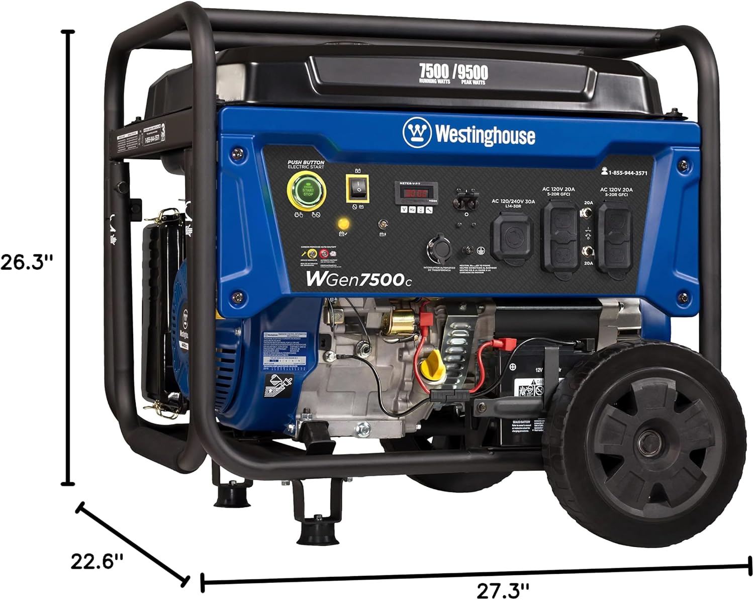 Westinghouse 9500 Peak Watt Home Backup Portable Generator, Remote Electric Start with Auto Choke, Transfer Switch Ready, Gas Powered, CO Sensor