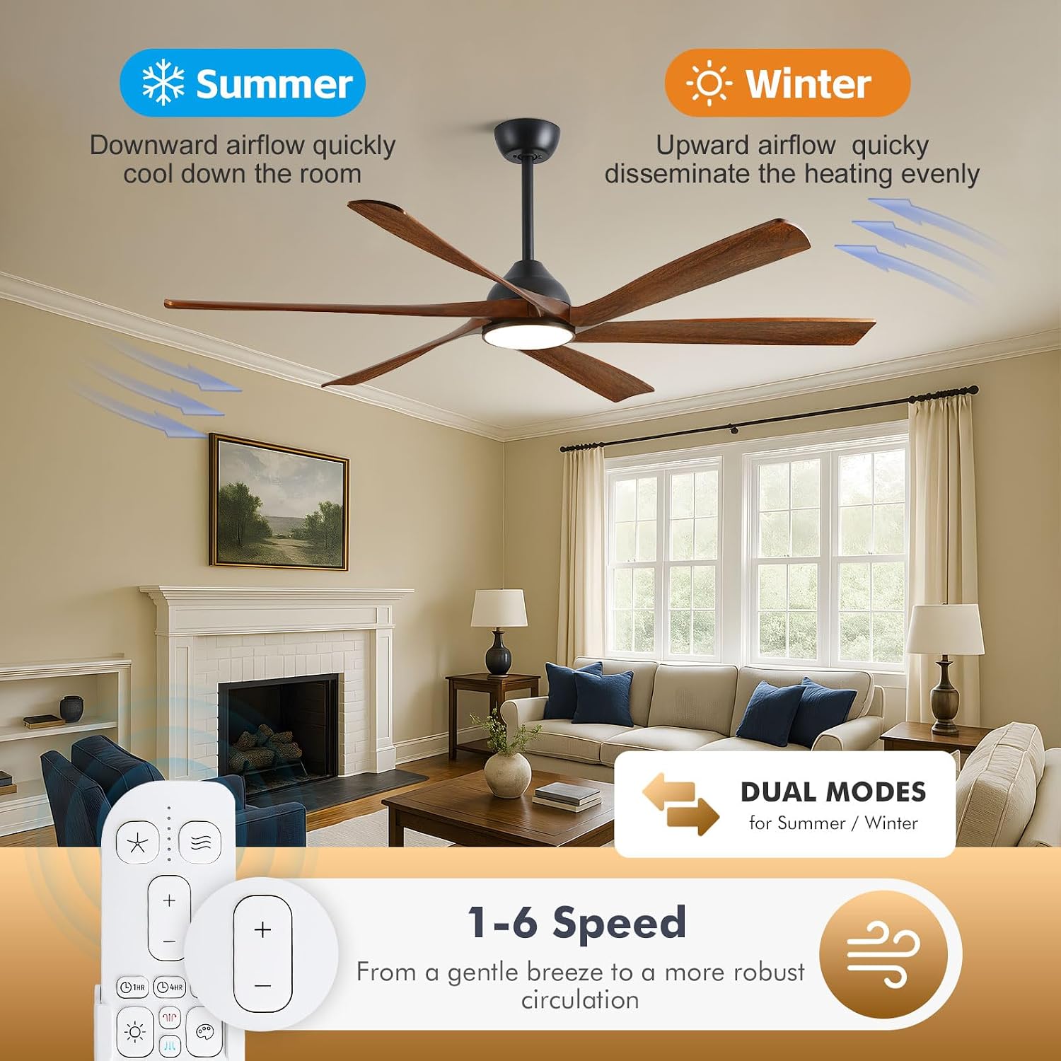 60-Inch Smart Outdoor Ceiling Fan with Light - High CFM Propeller Blades, Rustic Farmhouse Style, Alexa/Tuya App/Remote Control, Quiet DC Motor, Damp Rated for Patio, Porch, Gazebo