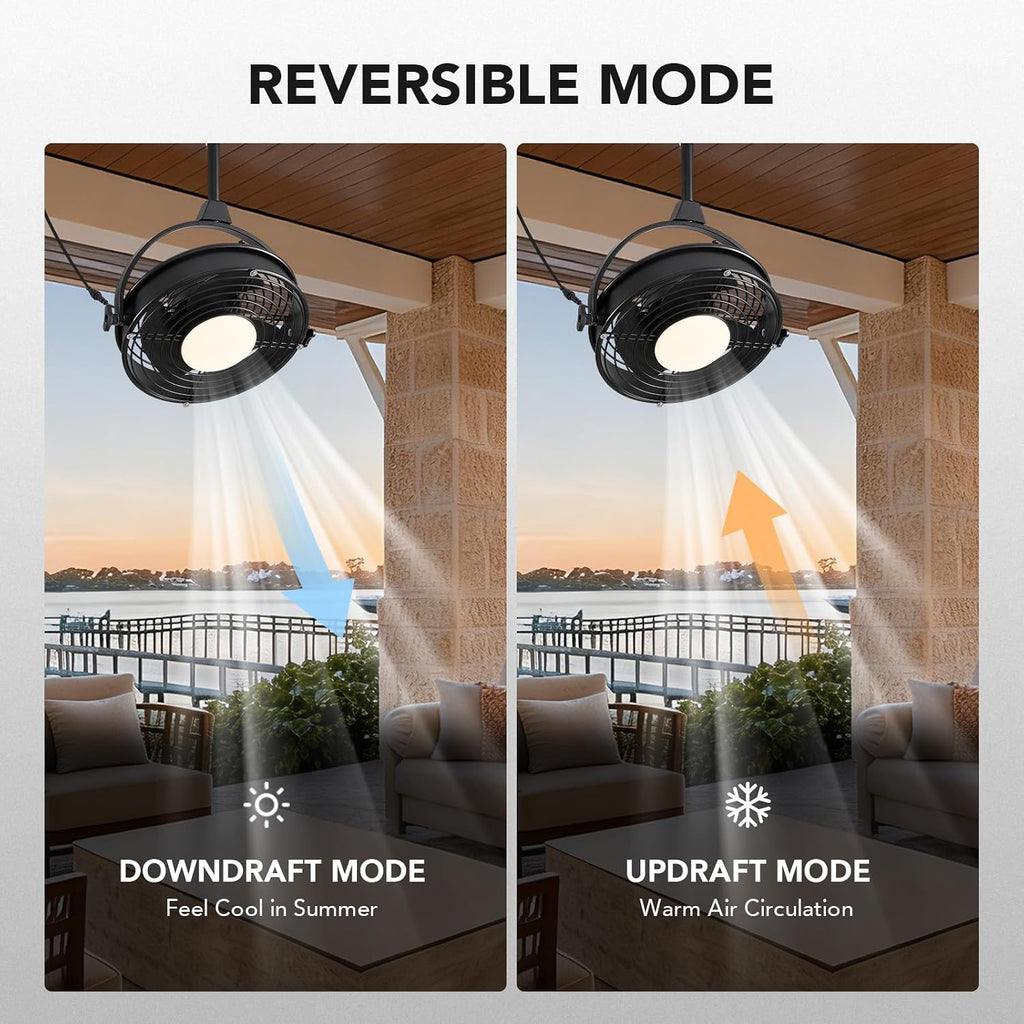 20' Outdoor Ceiling Fan with Lights, Waterproof Gazebo Hanging Fan with Remote Control, Plug in Caged Ceiling Fan with 3CCT Dimmable 6-Speeds for Patio Porch Pergola