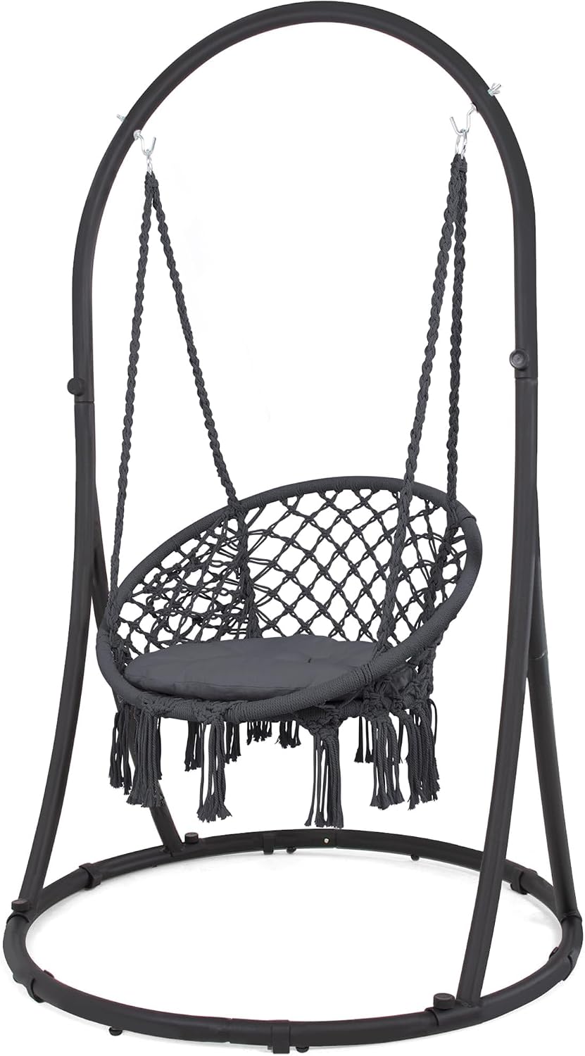 SUNCREAT Indoor Hammock Swing Chair with Stand, Hanging Chair Outdoor with Stand, 330 lbs Capacity, Patent Pending, Grey