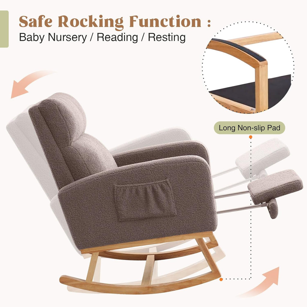 HCHAIRH Rocking Chair Nursery with Foot Rest, Nursing Rocking Chairs for Mom Nursery, Teddy Rocker Glider with High Backrest for Living Room, Bedroom, Coffee