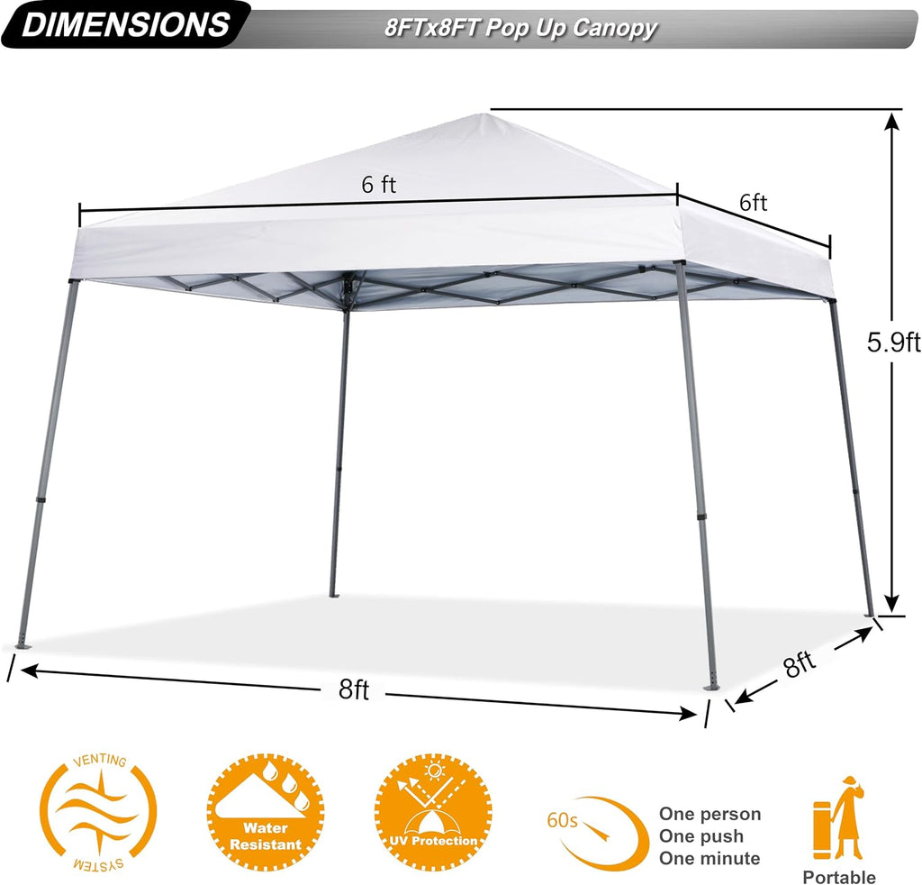 ABCCANOPY Stable Pop up Outdoor Canopy Tent 8 x 8 ft Base / 6 x 6 ft Top, White