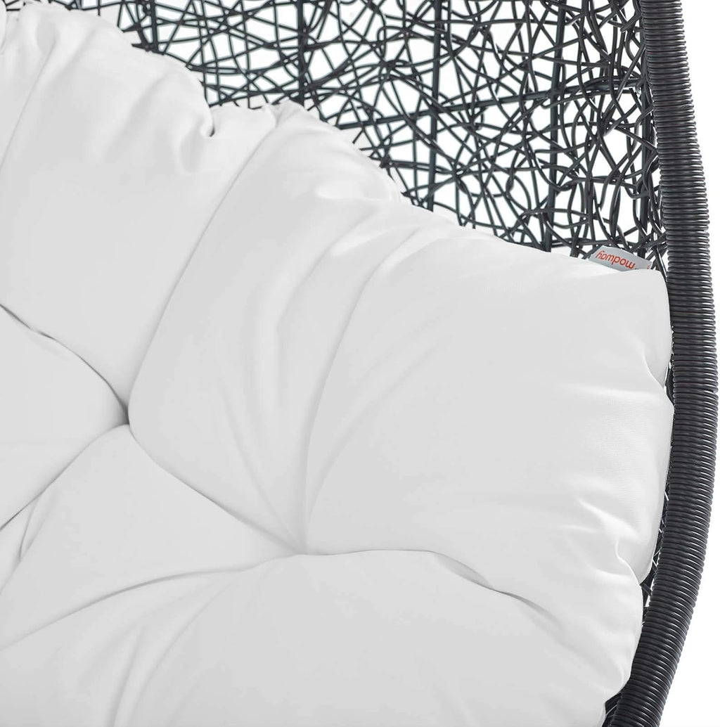 Modway Encase Wicker Rattan Outdoor Patio Porch Lounge Egg Swing Chair with Stand in White