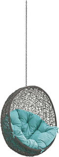 Modway Hide Wicker Rattan Outdoor Patio Swing Chair with Hanging Steel Chain in Gray Turquoise