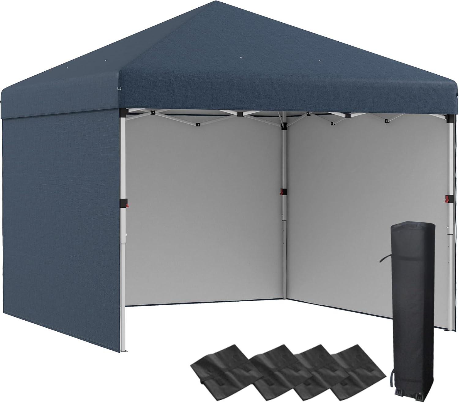Outsunny 10' x 10' Pop Up Canopy Tent with 3 Sidewalls, Leg Weight Bags and Carry Bag, Height Adjustable, Instant Party Tent Event Shelter Gazebo for Garden, Patio, Navy Blue