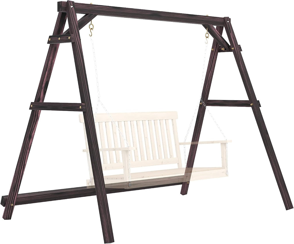 Outsunny 770lbs Porch Swing Frame, Heavy Duty A-Frame Wooden Swing Stand with Reinforced Bars, Freestanding Hanging Chair Stand Only for Porch, Lawn, Garden, Backyard, Carbonized