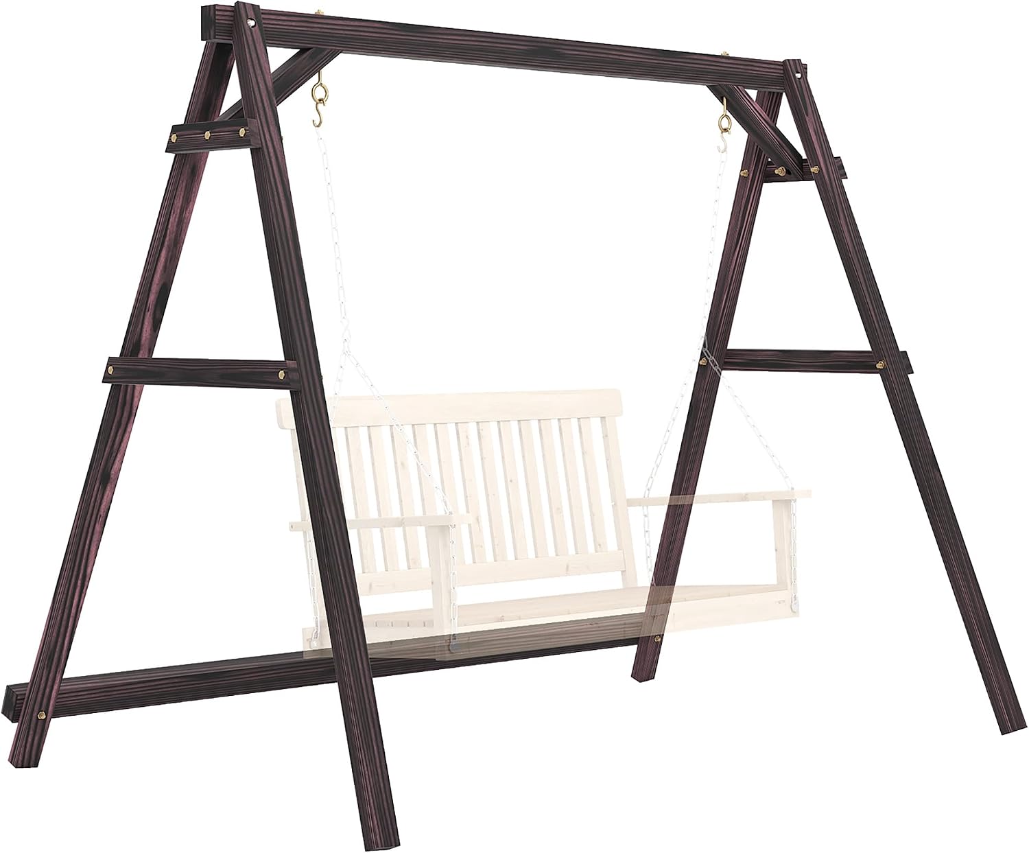 Outsunny 770lbs Porch Swing Frame, Heavy Duty A-Frame Wooden Swing Stand with Reinforced Bars, Freestanding Hanging Chair Stand Only for Porch, Lawn, Garden, Backyard, Carbonized