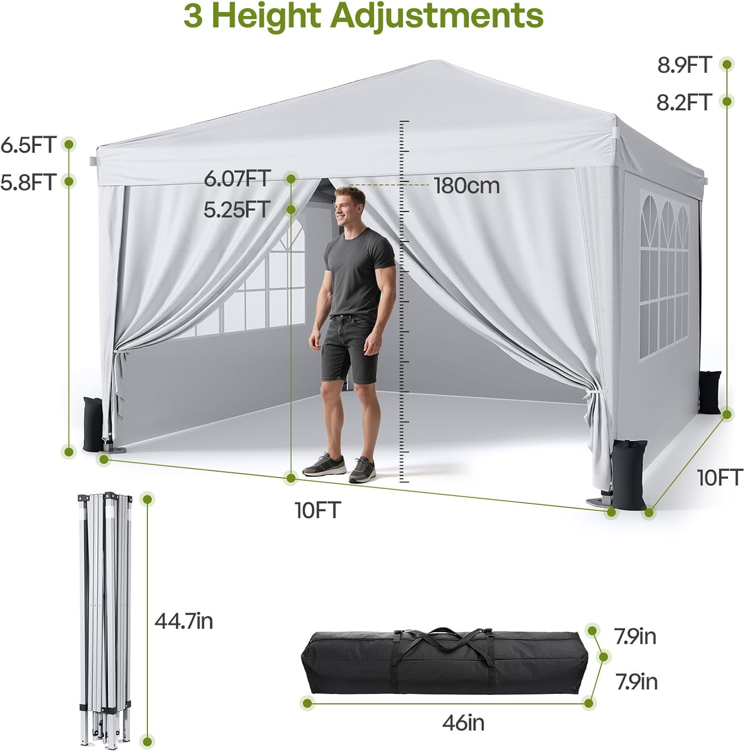 Driftalia 10x10 Pop Up Canopy with Sidewalls, Outdoor Instant Canopy Tent with Carry Bag for Commercial Events, Camping, Backyard Parties - White