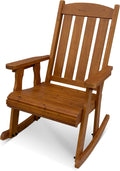 Wooden Patio Rocking Chair with Comfortable Backrest Inclination, High Backrest and Deep Contoured Seat, Solid Fir Wood, Heavy Duty 600 LBS, for Both Outdoor and Indoor (Natural)