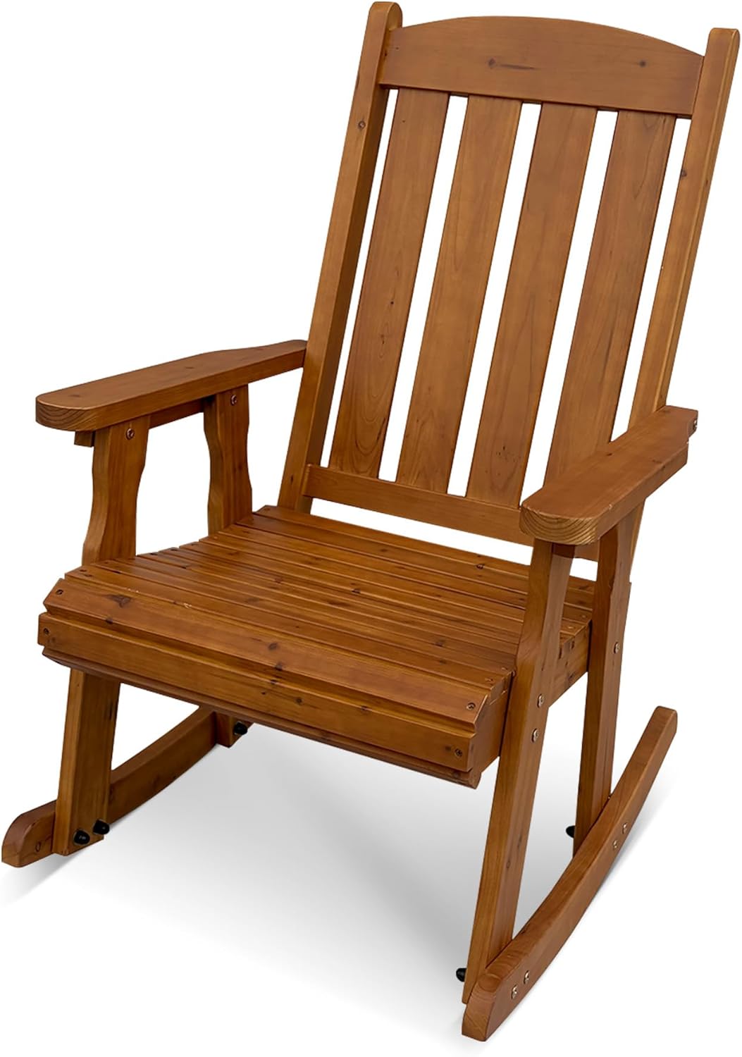 Wooden Patio Rocking Chair with Comfortable Backrest Inclination, High Backrest and Deep Contoured Seat, Solid Fir Wood, Heavy Duty 600 LBS, for Both Outdoor and Indoor (Natural)