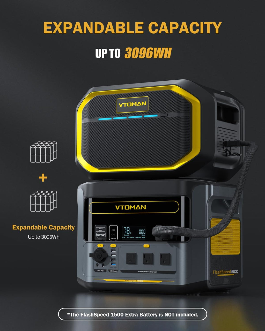 VTOMAN FlashSpeed 1500 Solar Generator with Extra Battery & 400W Solar Panel, Expand Capacity from 1548Wh to 3096Wh, Portable Power Station for Camping, Power Outages, Emergency Backup, RV Travel