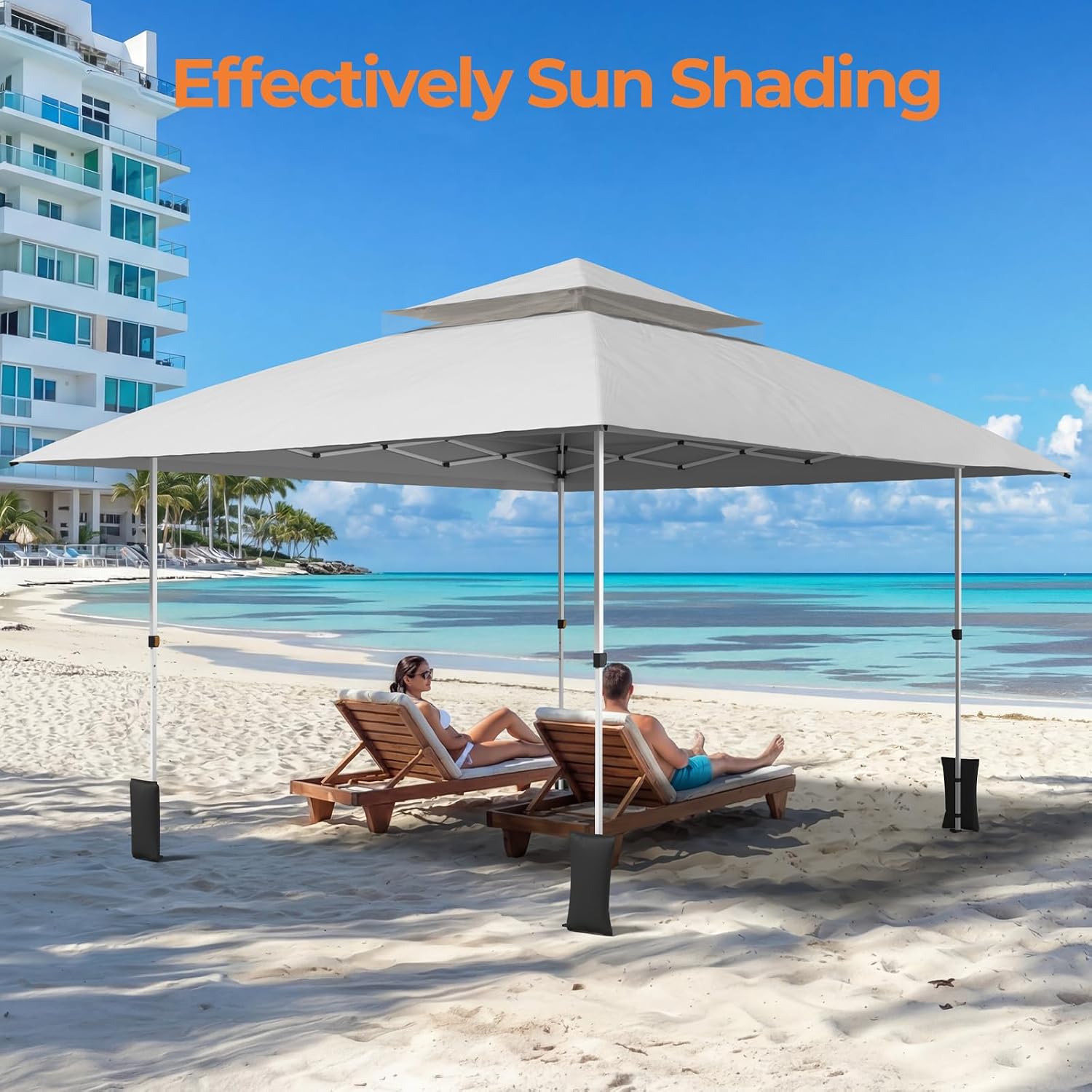 13x13 Pop Up Gazebo Outdoor Canopy Shelter with 4 Sandbags, Instant Patio Gazebo Sun Shade Canopy Tent, Double Tiers & Mesh Netting for Lawn, Garden, Backyard & Deck, Light Grey