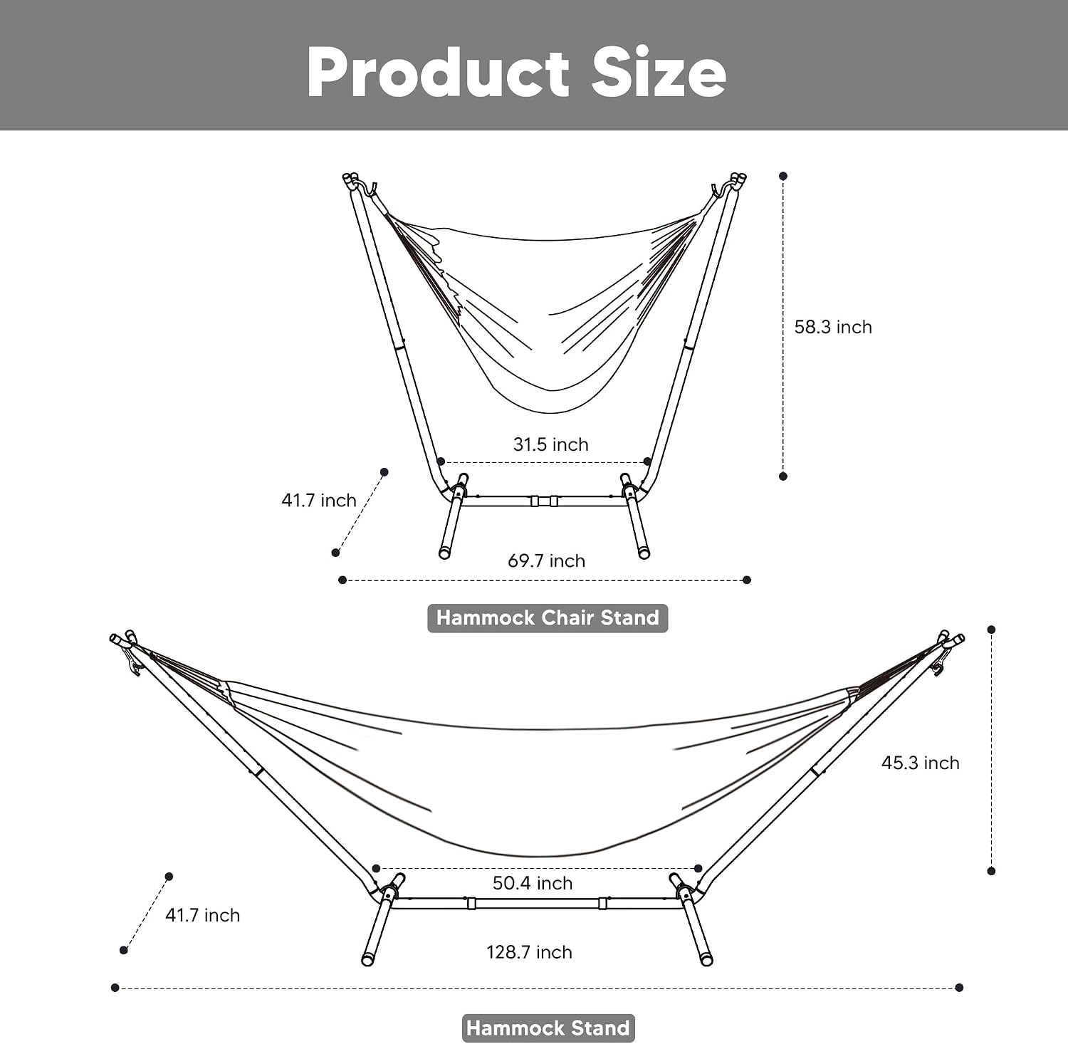 SUNCREAT 2-in-1 Convertible Backyard Fabric Hammock with Stand, Large Hammocks for Outside, Blue Stripes