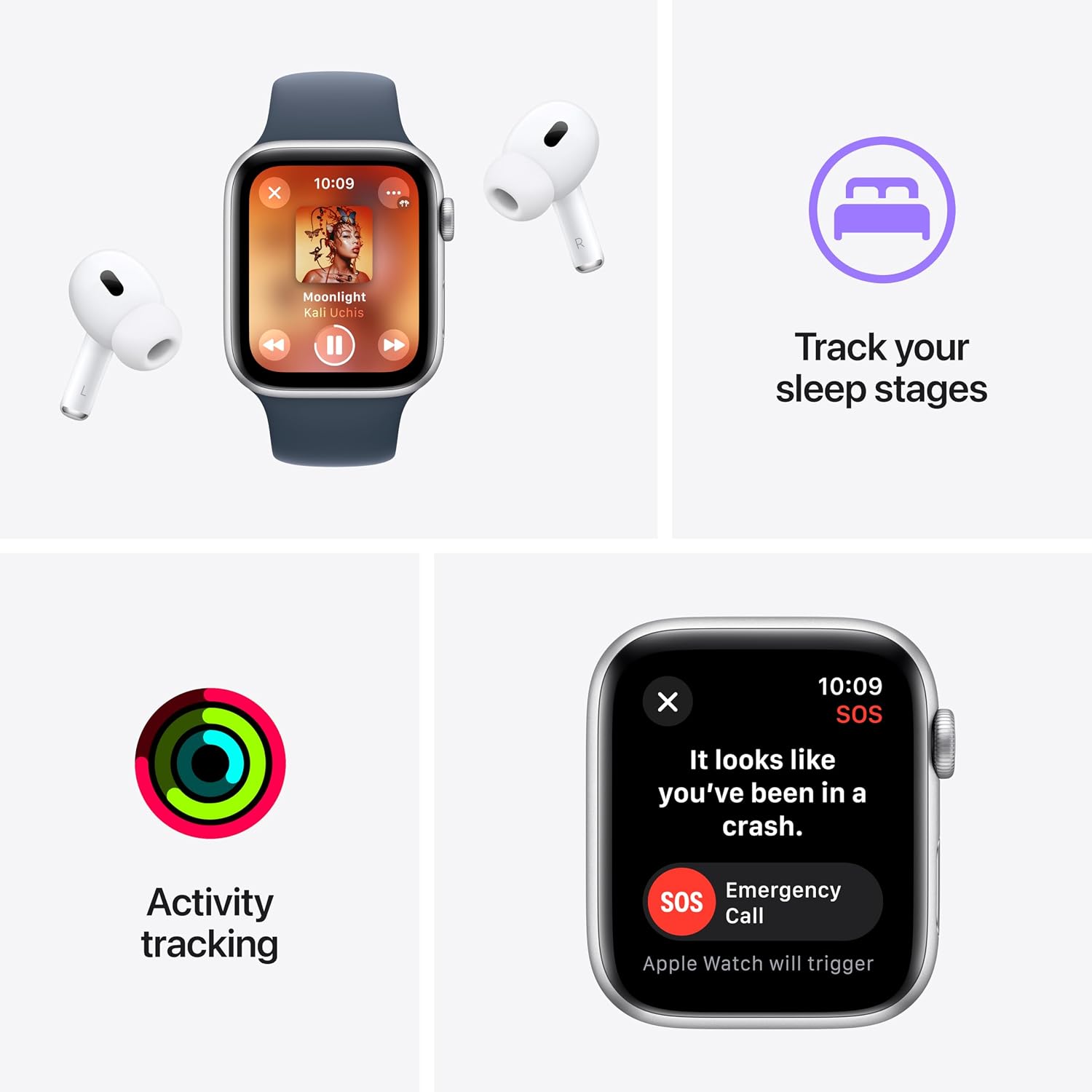 Apple Watch SE (2nd Gen) [GPS 44mm] Smartwatch with Silver Aluminum Case with Winter Blue Sport Loop. Fitness & Sleep Tracker, Crash Detection, Heart Rate Monitor, Carbon Neutral