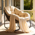 YDcosyfy Oversized Outdoor Papasan Rocking Chair with Soft Cushion, Comfy Patio Egg Chair, Wicker Lounge Rocker for Balcony/Porch/Garden, Reinforced All Weather Rattan Frame, 330 lbs Support, Beige