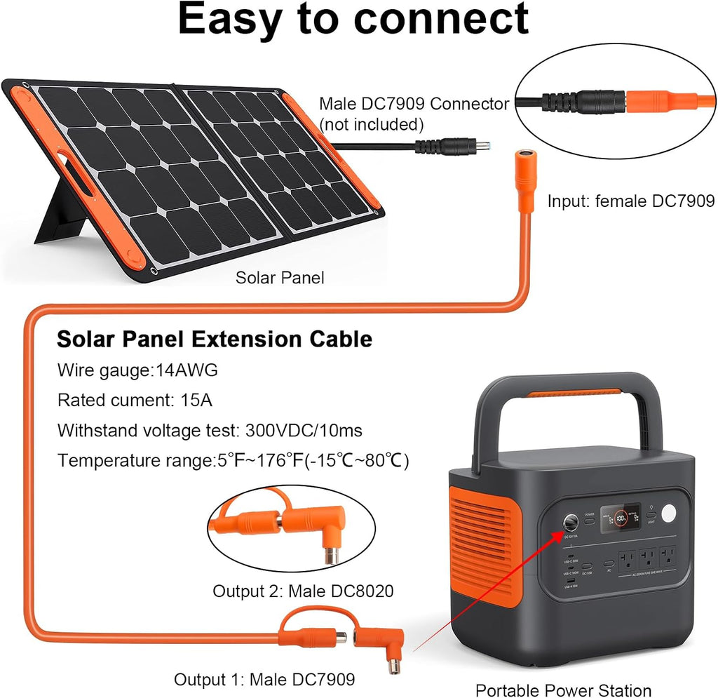 100FT 14AWG DC7909 Solar Panel Extension Cable Compatible with Jackery Solar Generator,Solar Charging Cord Female to Male with DC8020 Adapter Suit for Gz Yeti Anker Jackery Portable Power Station