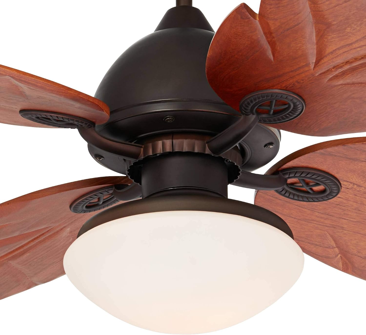 Casa Vieja 60' Casa Oak Creek Tropical Outdoor Ceiling Fan with LED Light Oil Rubbed Bronze Walnut Solid Wood Blades White Glass Bowl Damp Rated for Cottage Core Patio Exterior House Porch Barn