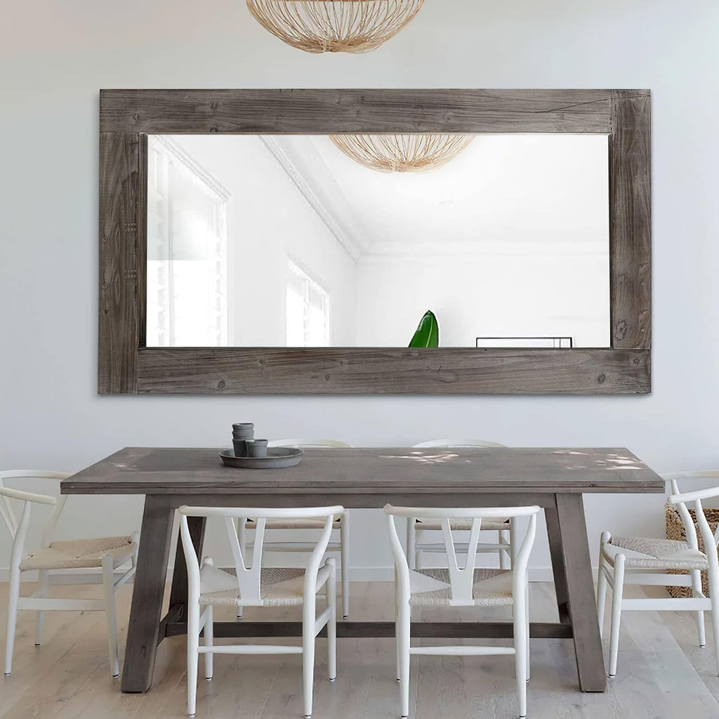 NeuType Floor Mirror Full Length, 71x32in Rustic Wood Frame Full Body Dressing Mirror, Wall-Mounted or Leaning Against Wall Standing Mirror, Farmhouse Decor for Bedroom Living Room, Charcoal Grilled