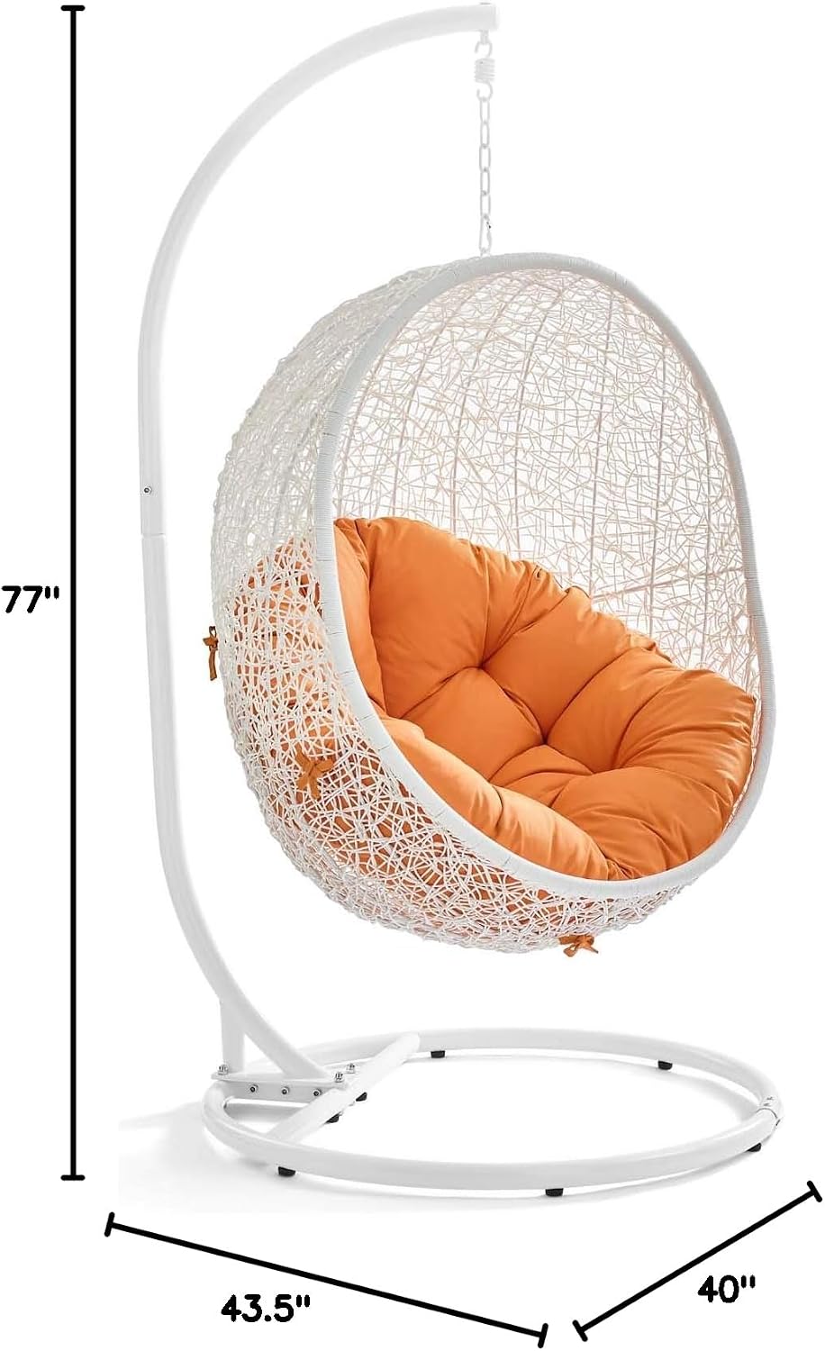 Modway Hide Wicker Rattan Outdoor Patio Porch Lounge Egg Swing Chair Set with Stand in White Orange