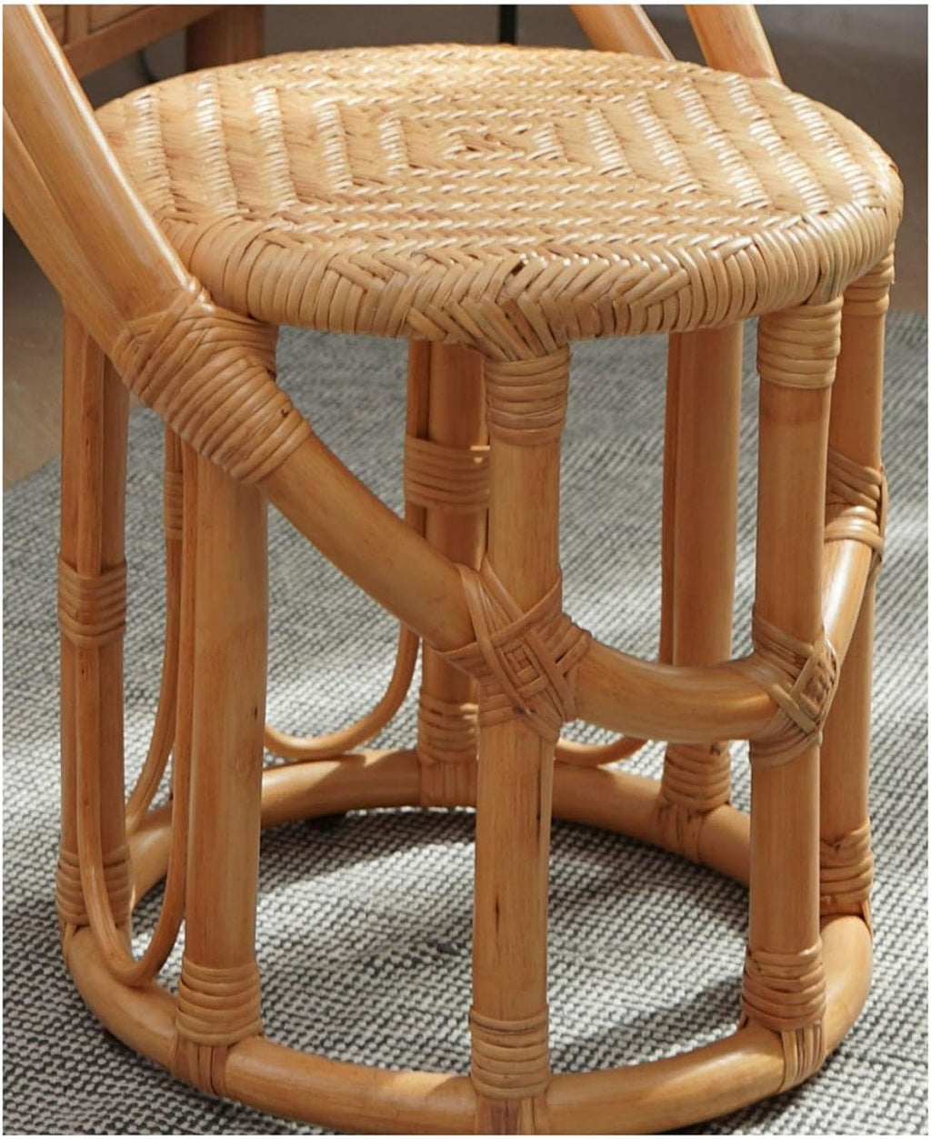 Home Rattan Chairs - Natural Rattan Chair, Hand Woven Hanging Chair for Kids, Japanese Style Portable Seat Patio Lounge Chair for Living Room and Balcony (Yellow)