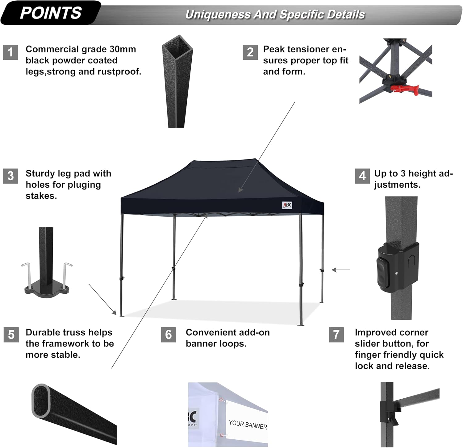 ABCCANOPY Patio Pop Up Canopy Tent 8x12 Commercial-Series (Black)
