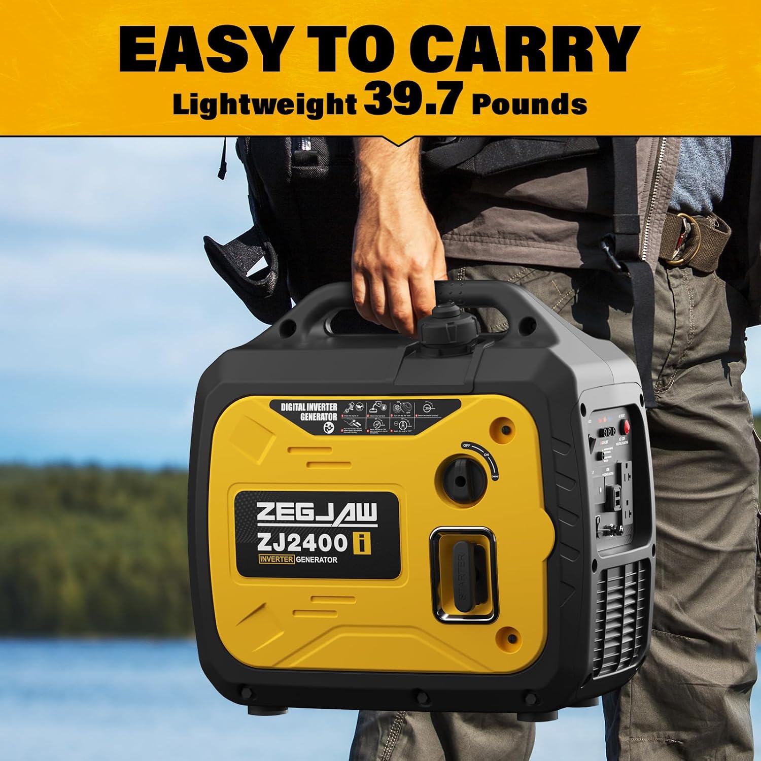 ZEGJAW 2400-Watt Portable Inverter Generator, EPA Compliant, CO-Sensor, Eco-Mode Feature, Lightweight & Quiet Gas Powered Generators for Home Use