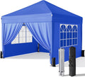 Driftalia 10x10 Pop Up Canopy with Sidewalls, Outdoor Instant Canopy Tent with Carry Bag for Commercial Events, Camping, Backyard Parties - Blue