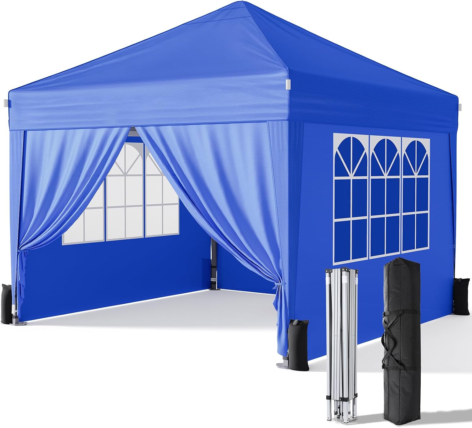 Driftalia 10x10 Pop Up Canopy with Sidewalls, Outdoor Instant Canopy Tent with Carry Bag for Commercial Events, Camping, Backyard Parties - Blue