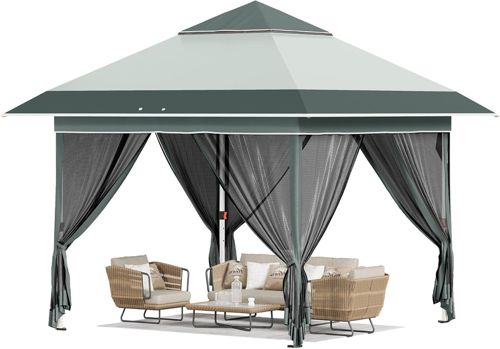 Devoko 12x12 Pop Up Gazebo Canopy Tent with Double Roof – Instant Shelter for Backyard, Garden, Party, Patio, Lawn – Portable Vented Outdoor Shade (Deep Gray)
