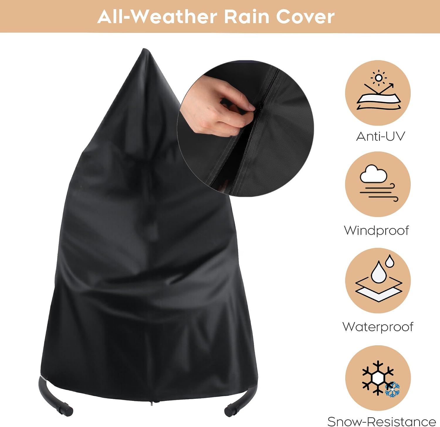 Hanging Egg Chair with Stand, Outdoor Swing Egg Chair with Rain Cover, 400 LBS Capacity All-Weather PE Wicker Swing Chair with Waterproof Cushions