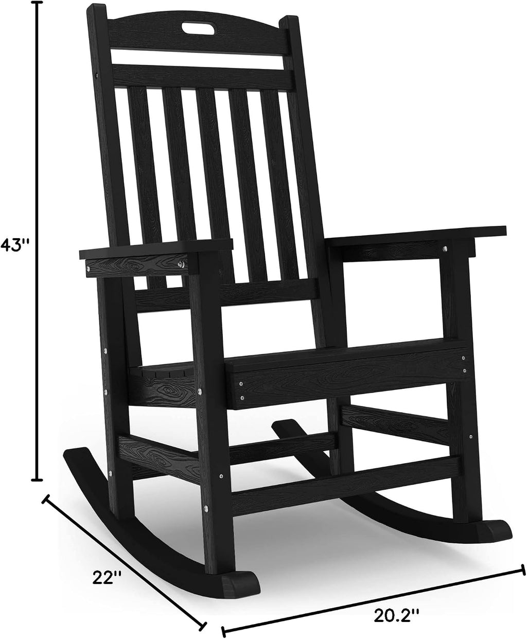 YEFU Outdoor Rocking Chair Porch: Outdoor Patio Rocking Chairs-Oversized Rocker Chair-All Weather Poly Rocker Lawn Chairs for Adult-Seat Area 22'x21'-Backrest Height 31'-380lbs Weight Capacity-Black