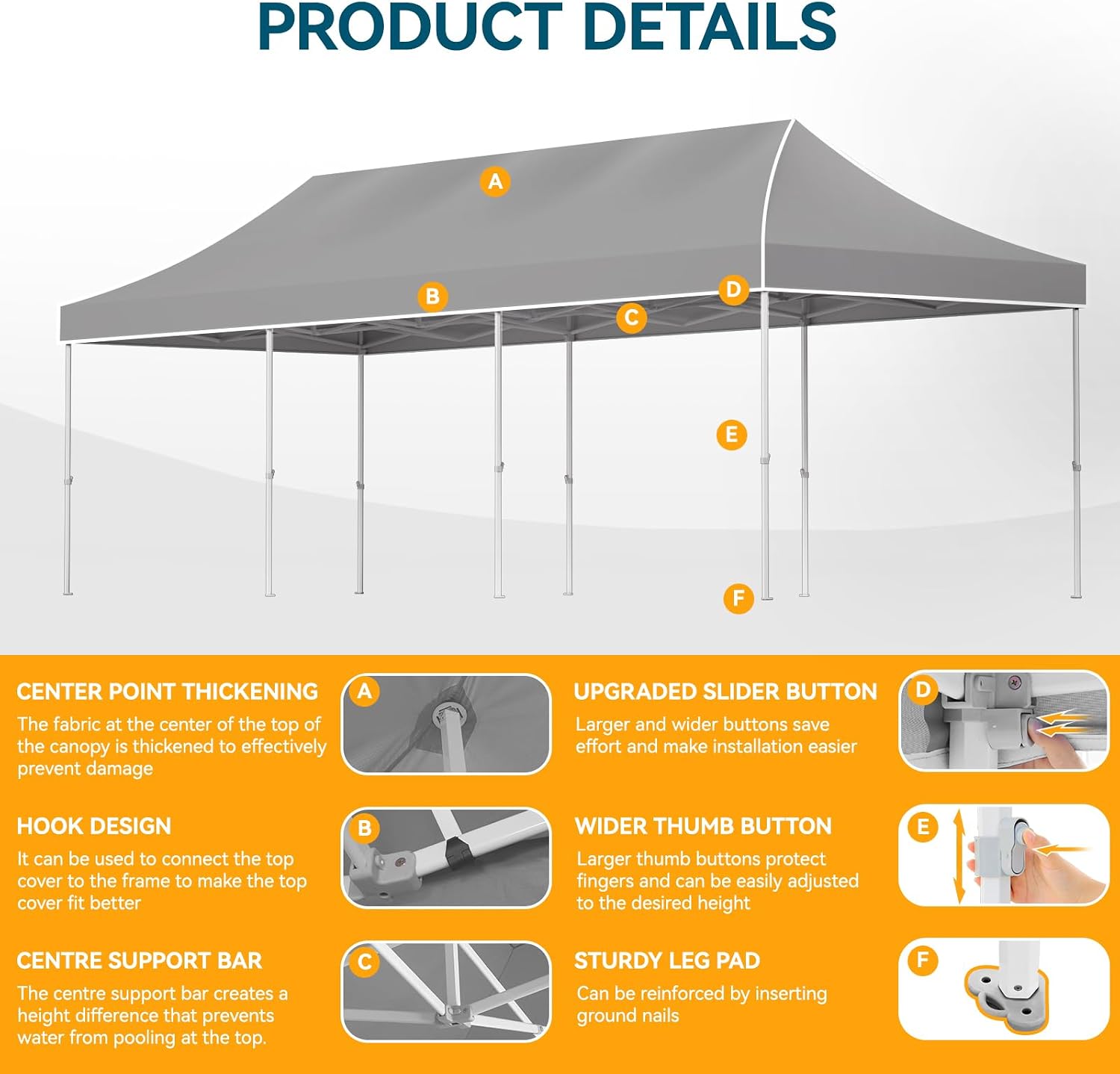 Hoteel 10x30 Pop Up Canopy Tent Heavy Duty with 8 Sidewalls, Waterproof Party Tent, Easy Set-up Commercial Instant Tents with Hand Bag, Rope & Nail, Hexagonal Leg (1-Year Warranty)
