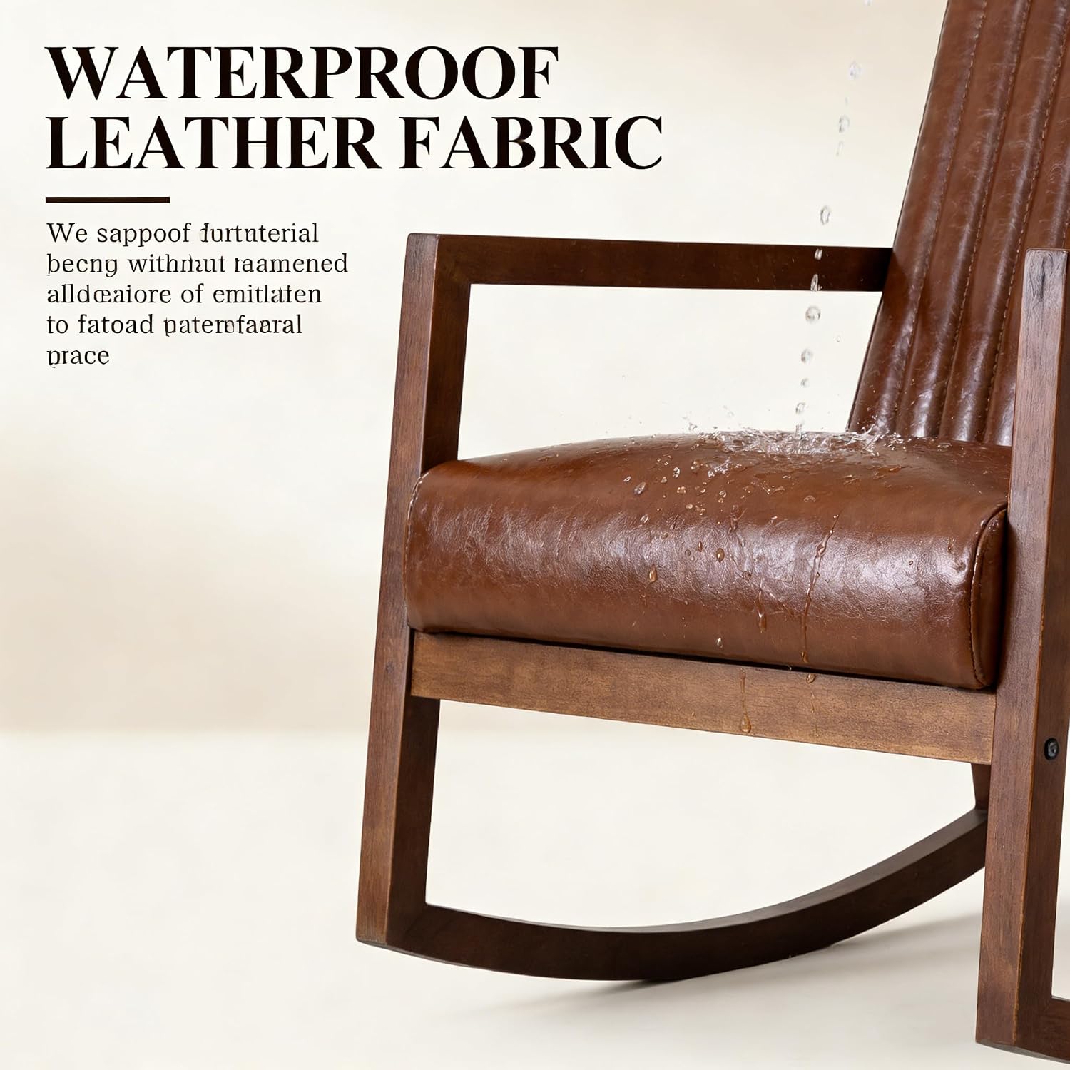 VESCASA Upholstered Rocking Chair with Channel-Tufted Back, Mid-Century Modern Comfy Oil Wax PU Leather Rocker with Black Walnut Wood Frame for Nursery Living Room Bedroom Indoor, Brown