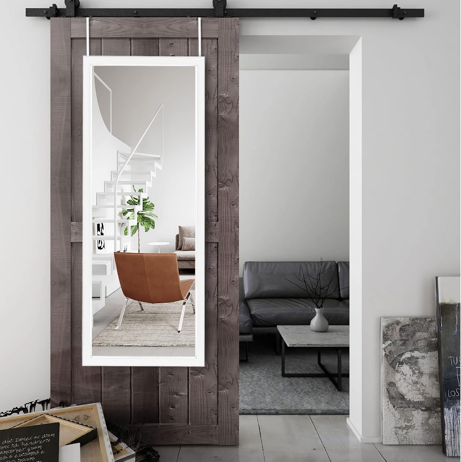 NeuType 47'x18' Over The Door Full Length Mirror, Wall Mount, White