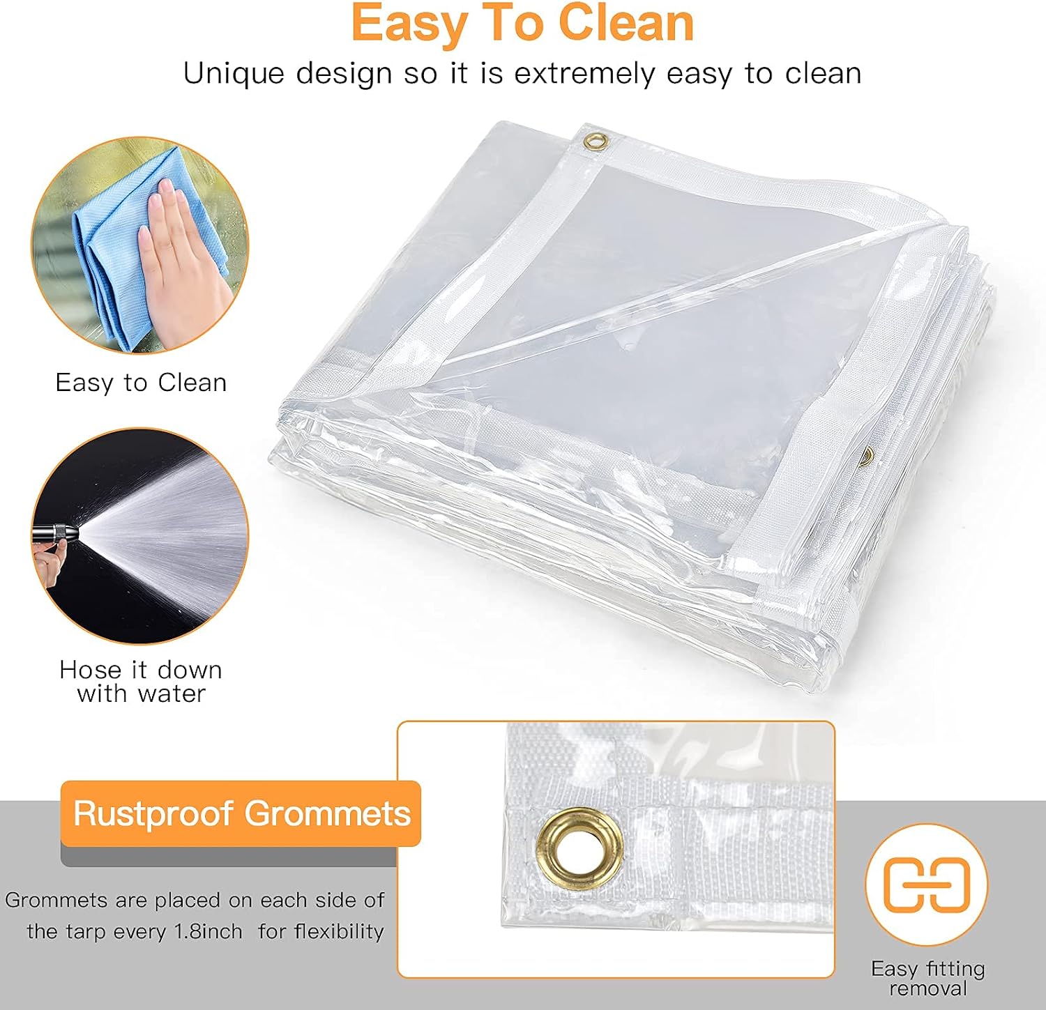 8 x 20FT Outdoor Clear Tarp Curtain Waterproof Wind-Proof 24 Mil Transparent Vinyl Tarp for Patio Pergola Garden Canopy Rainproof Anti-Tear PVC Thick Cover with Grommets