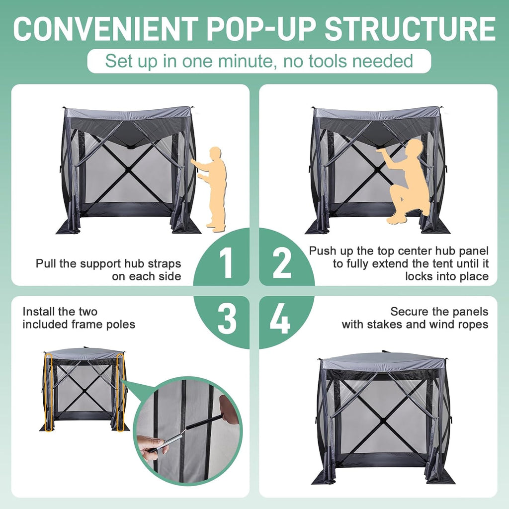 Outvita 7x7ft Instant Pop-Up Screen Tent - Outdoor Gazebo Canopy with Mosquito Netting & Carrying Bag - Versatile Pavilion Tent for Patios and Events