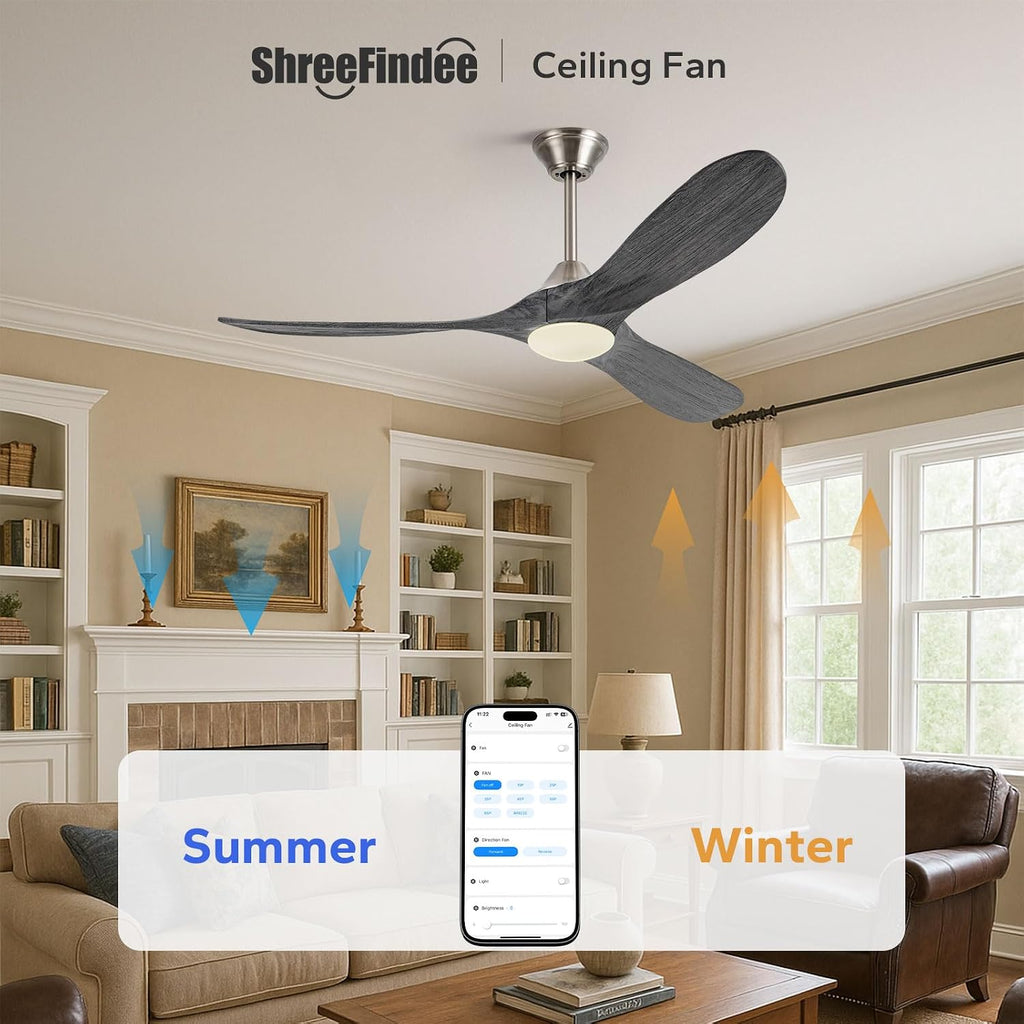 52 Inch Outdoor Ceiling Fan with Light, Wifi Smart Fan with Alexa/App/Remote Control, Quiet Reversible Energy Efficient DC Motor, Modern Farmhouse Style, Damp Rated for Patios Garage Porch Bedroom