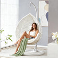 Egg Chair Indoor, Hanging Egg Chair with Stand, Rattan Wicker Swing Chair with Cushions, Swinging Chair for Bedroom Outdoor Patio Balcony Backyard Heavy Duty 350LBS,White