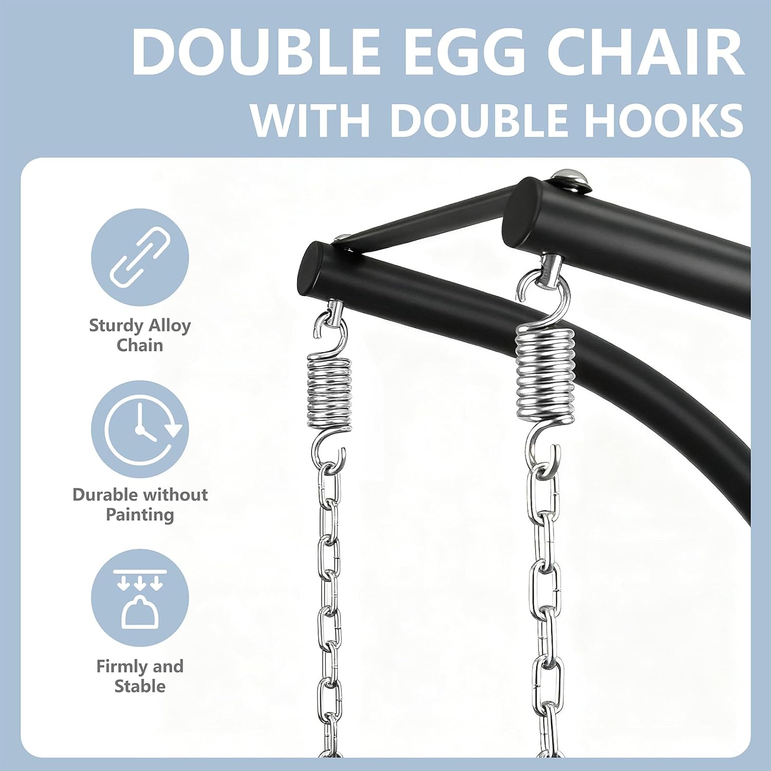 SWITTE Double Egg Swing Chair with Stand & Footrest, Outdoor Patio 2 Person Hanging Wicker Hammock Chairs with Cushion for Indoor Bedroom, Lawn, Garden-Heather Gray