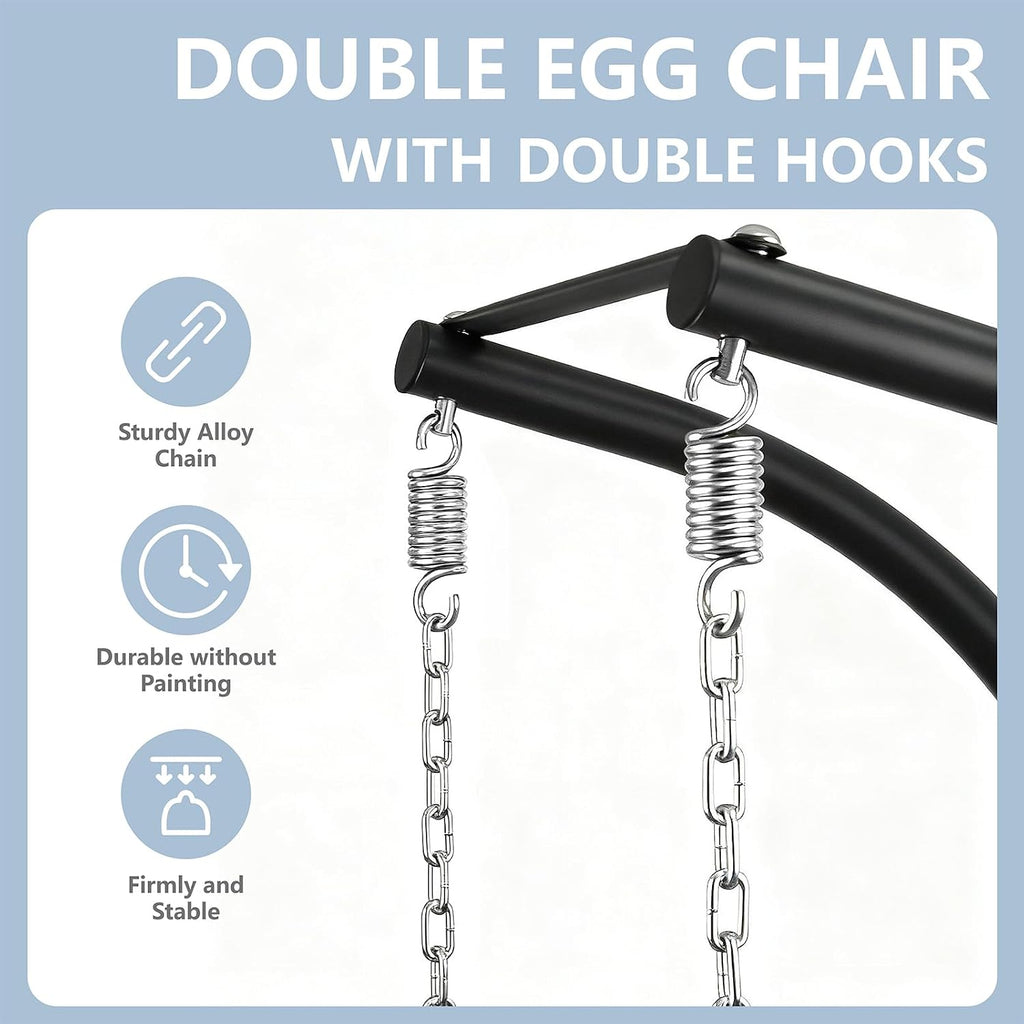 SWITTE Double Hanging Egg Chair with Stand & Footrest, Outdoor Patio 2 Person Wicker Hammock Swing Chairs with Cushion for Indoor Bedroom, Lawn, Garden-Natural