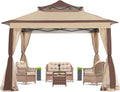 COOSHADE 11x11 Pop Up Gazebo Tent Outdoor Canopy Patio Shelter with Mosquito Netting(Beige)