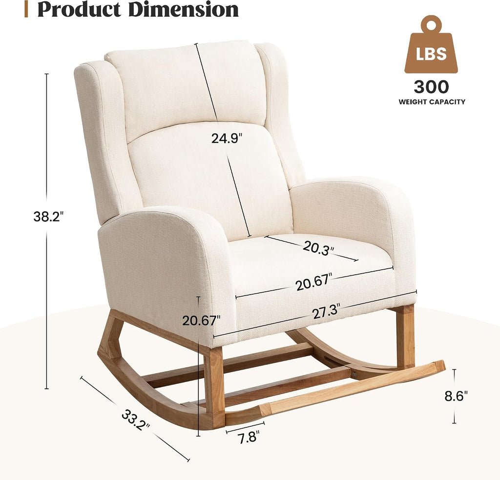 HCHAIRH Rocking Chair Nursery, Nursing Rocking Chairs for Mom Nursery, Comfy Wingback Glider Rocking Armchair with Foot Rest and Side Pocket for Nursery Living Room Bedroom, Beige