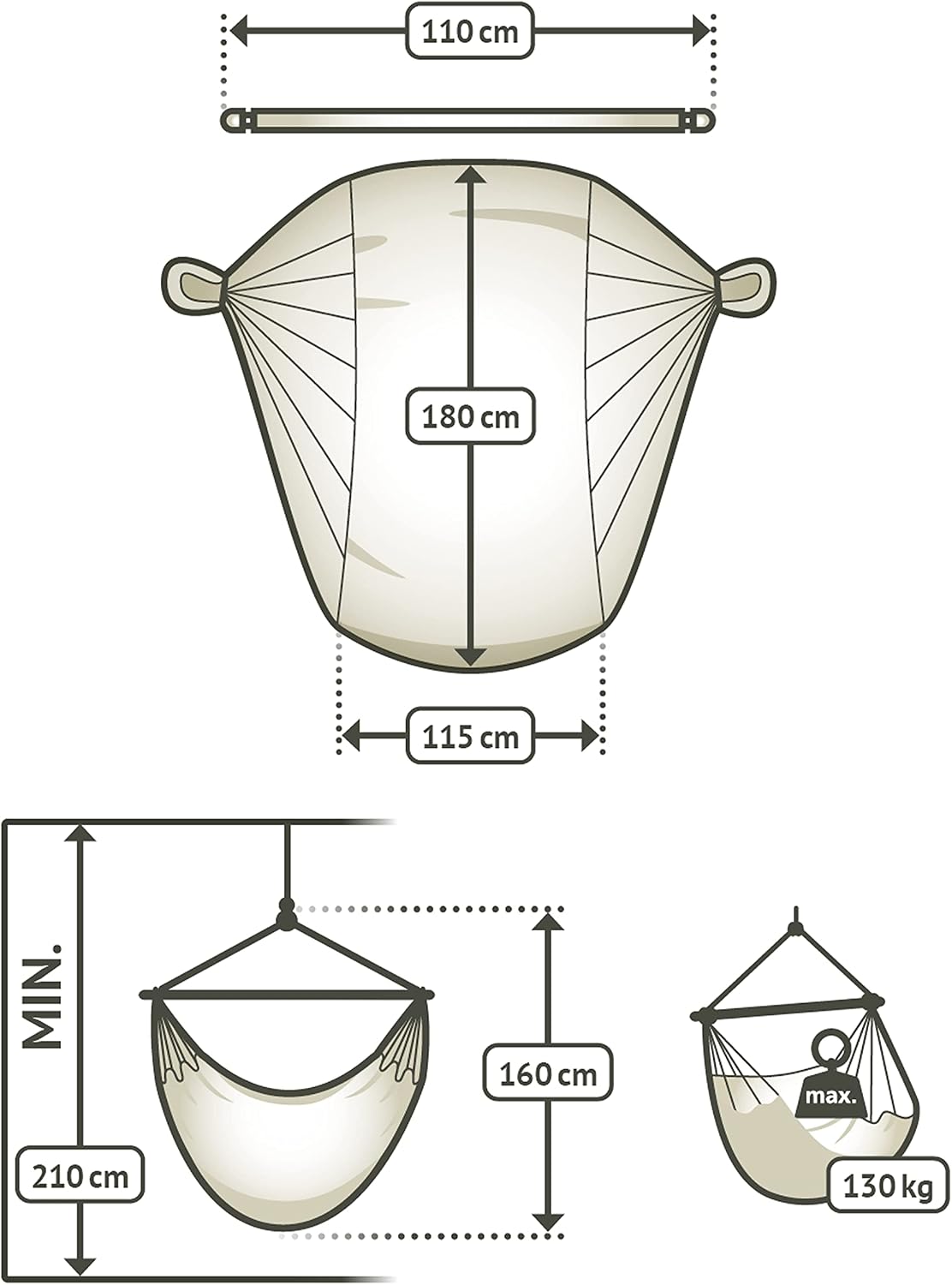 La Siesta® Large Comfort Habana Cotton Hanging Hammock Chair, Indoor Outdoor Hammock Swing Chair, Boho Hanging Chair Bedroom Patio, Max 285 Lbs, Latte