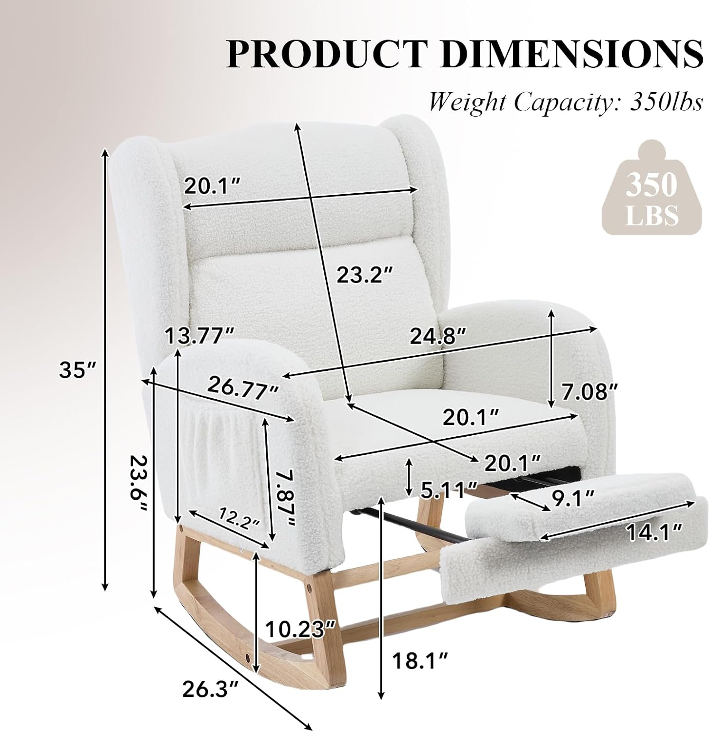 NIOIIKIT Nursery Rocking Chair with Footrest, Teddy Upholstered Glider Chair, Rocker Nursery Chair with Side Pocket, Glider Rocker, Accent Reading Chair for Living Room (White Teddy)