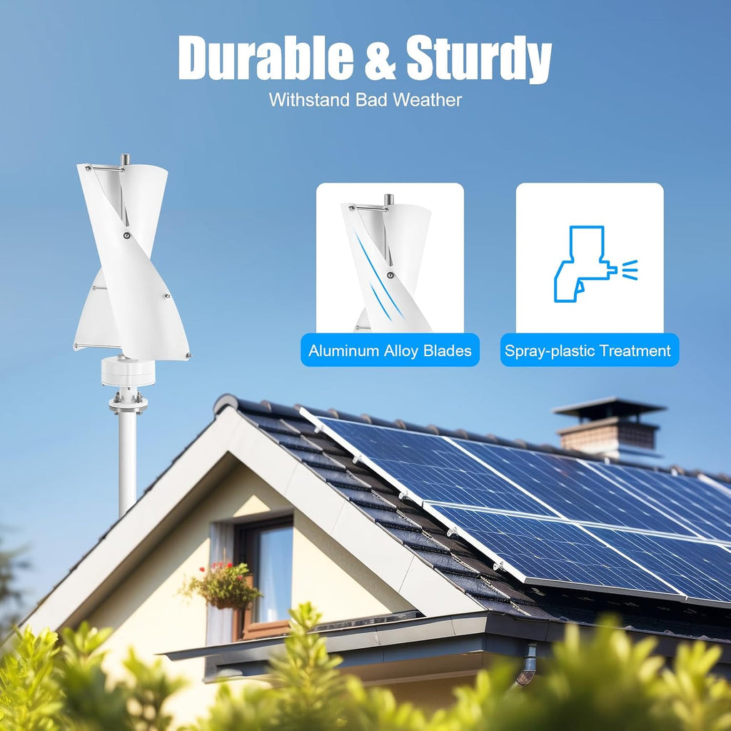 500W Vertical Axis Wind Turbine Generator Kit, 12V/24V Home Windmill with Charge Controller, for Hybrid Wind Solar System, Home Business Industrial Use Energy Power Supply.