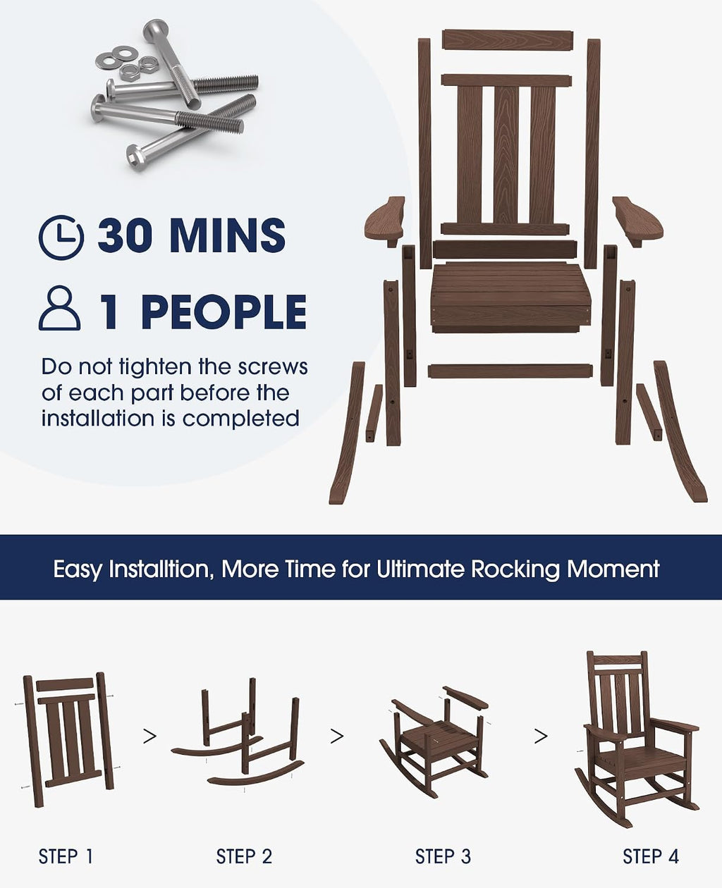 KINGYES Oversized Outdoor Rocking Chair Set of 2, All-Weather Patio Rocking Chairs for Porch, HDPE Outdoor Patio Rockers with High Back & Wide Seat for Garden, Lawn, Coffee