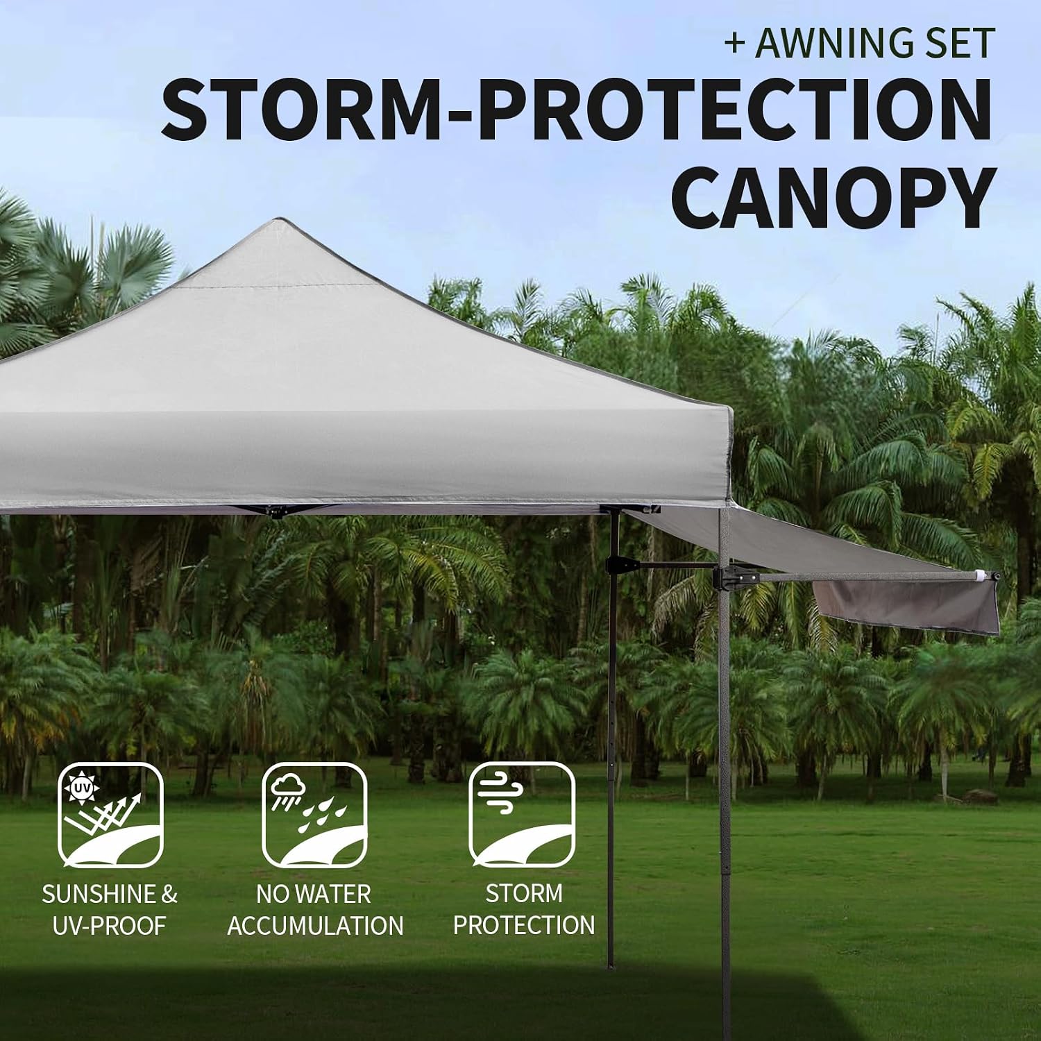 10x10 Pop up Canopy Tent with Awning Easy up Canopy with Wheel Bag Heavy Duty Waterproof Canopy Commercial Gazebo Tent for Outdoors Parties Vendors (Light Grey)