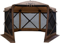 Gazelle Tents™, G6 Deluxe 6-Sided Portable Gazebo, Easy Pop-Up Hub Screen Tent, Waterproof, UV Resistant, Attached Wind Panels, 8-Person & Table, Badlands Brown, 86' x 124' x 124', GG610BR