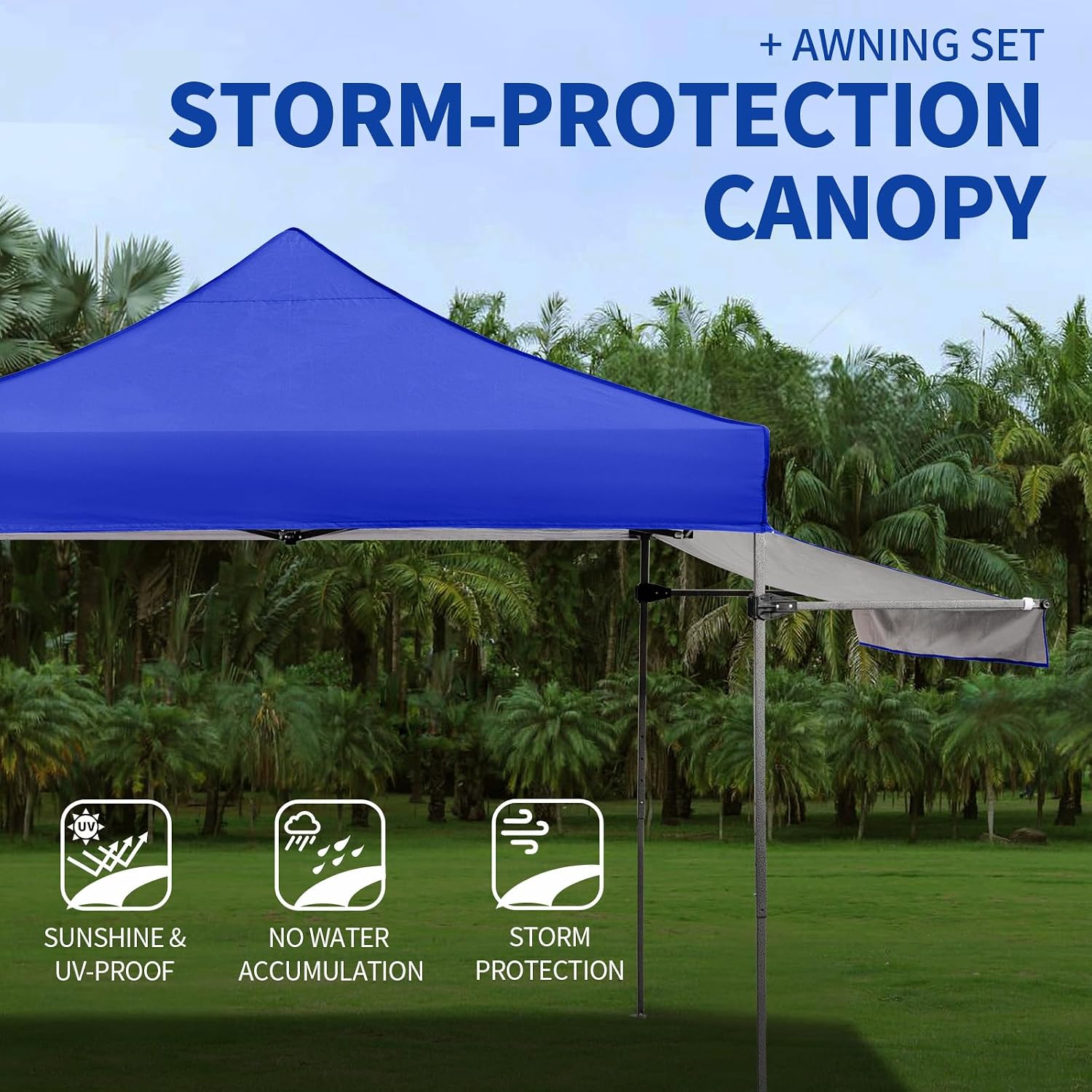 10x10 Pop up Canopy Tent with Awning Easy up Canopy with Wheel Bag Heavy Duty Waterproof Canopy Commercial Gazebo Tent for Outdoors Parties Vendors (Blue)
